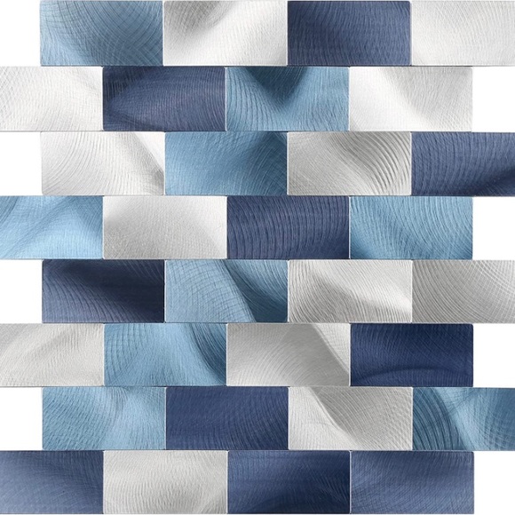 Subway Backsplash Tile Peel & Stick DIY Kitchen Bathroom Brushed Silver Blue - Picture 2 of 9